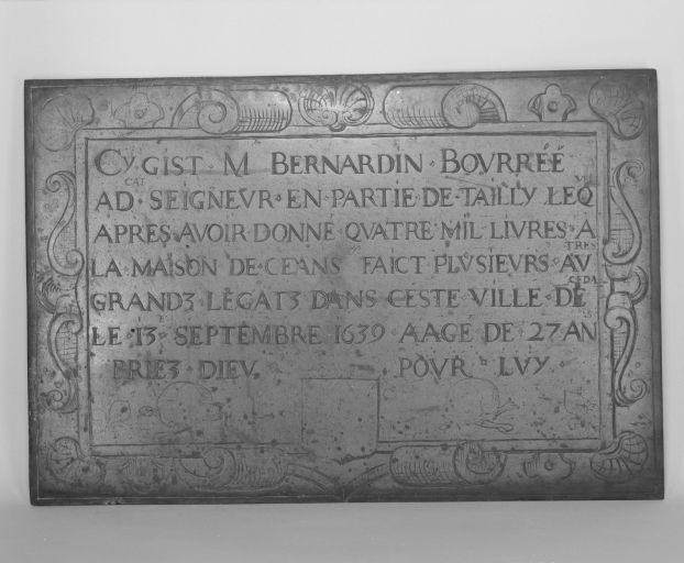 plaque funéraire de Bernardin Bourrée, numéro d'inventaire 87 GHD 945.4