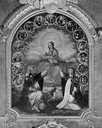 tableau d'autel : la Donation du rosaire à saint Dominique et sainte Catherine de Sienne