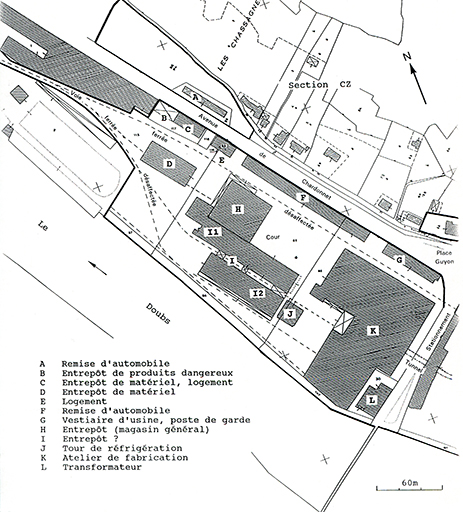 usine à papier de la société des Papeteries Bisontines, usine de fibres artificielles et synthétiques dite usine des Soieries puis de la Rhodiacéta