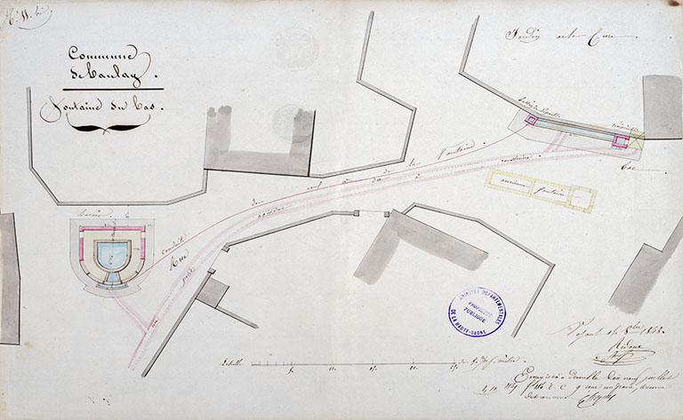 plan de situation, fontaines "du bas" et "du milieu"