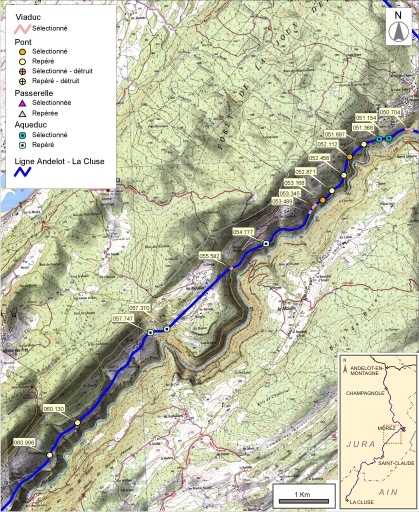 viaducs, ponts, passerelles et aqueducs de la voie ferrée Andelot - La Cluse