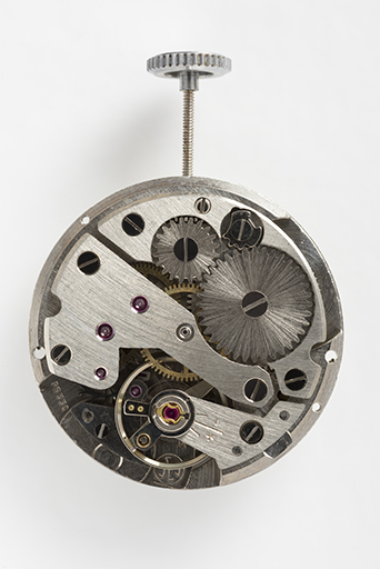 mécanisme d'horloge (mouvement de montre mécanique Jeambrun PS 33 C) et son présentoir
