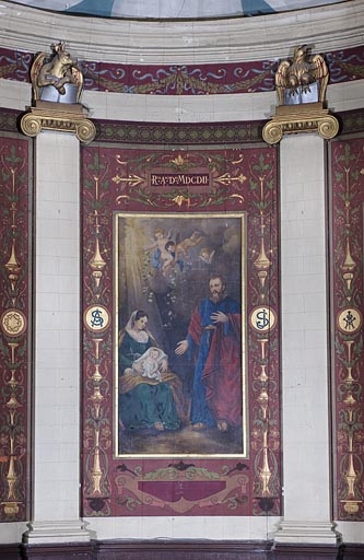 ensemble de 5 tableaux : les Evangélistes et la sainte Famille