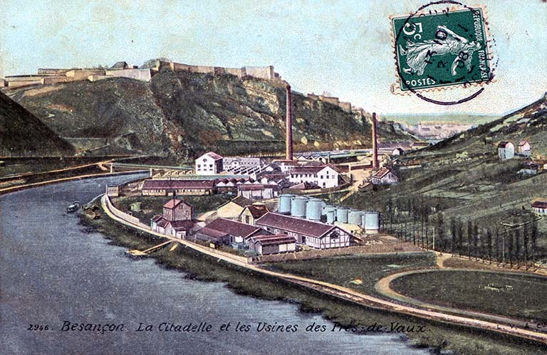usine à papier de la société des Papeteries Bisontines, usine de fibres artificielles et synthétiques dite usine des Soieries puis de la Rhodiacéta