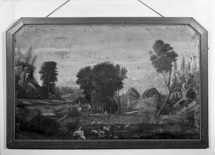 tableaux (2) : paysage avec scènes champêtres