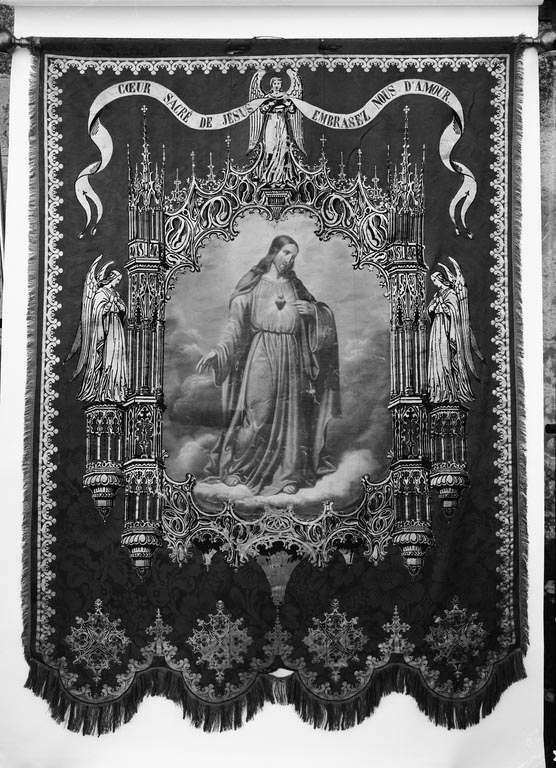 bannière de procession : Christ du Sacré-Coeur et adoration de l'eucharistie