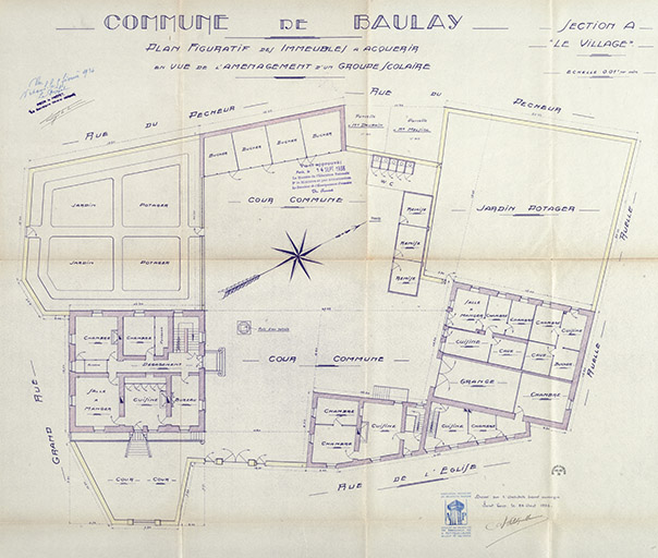 Plan des immeubles à acquérir pour la construction du nouveau groupe scolaire, 1935