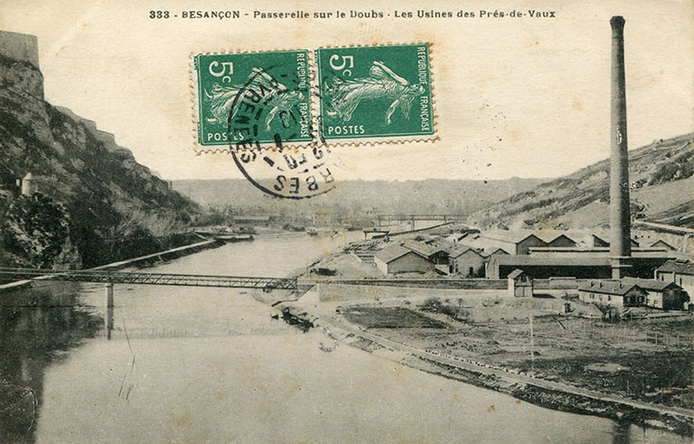 usine à papier de la société des Papeteries Bisontines, usine de fibres artificielles et synthétiques dite usine des Soieries puis de la Rhodiacéta