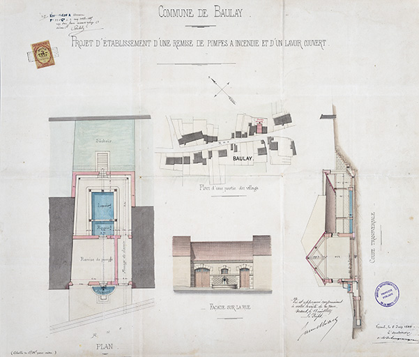 plans du lavoir et remise de matériel à incendie