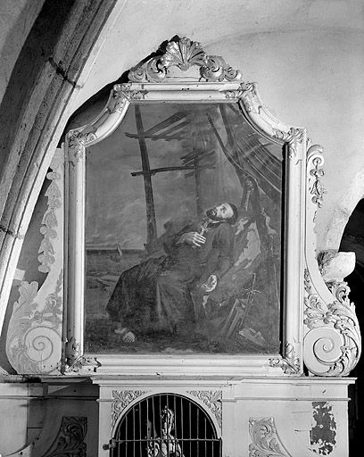 tableau d'autel et son cadre : Mort de saint François Xavier