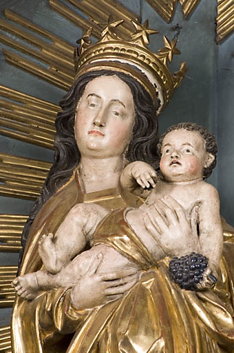 3 statues : Vierge à l'Enfant, saint Pierre et saint Benoît