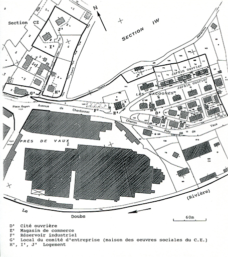 usine à papier de la société des Papeteries Bisontines, usine de fibres artificielles et synthétiques dite usine des Soieries puis de la Rhodiacéta