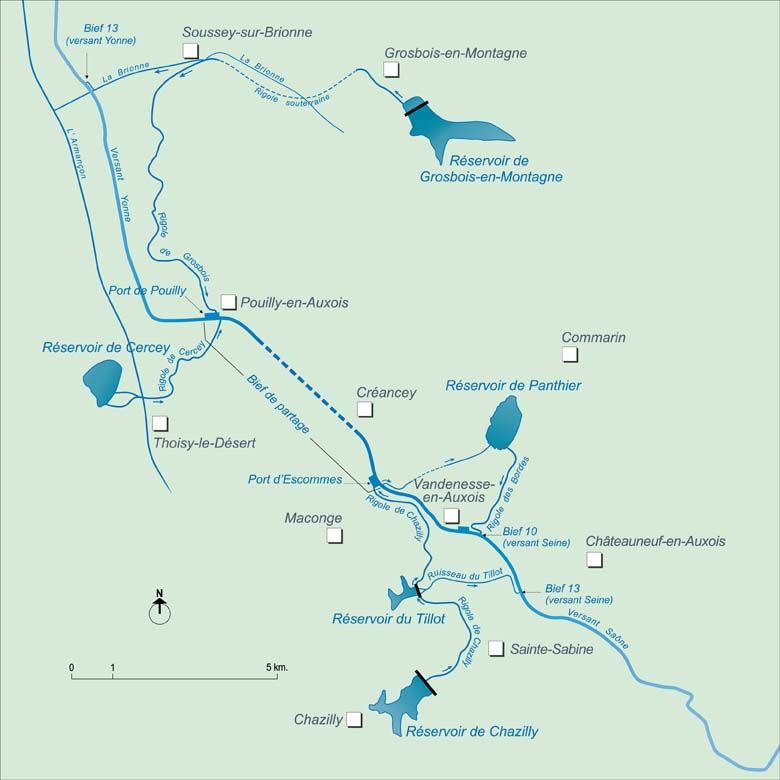 synthèse sur les ouvrages liés à l'alimentation en eau du canal de Bourgogne (canal de Bourgogne)