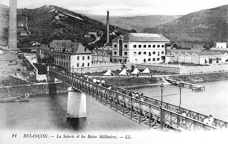 usine à papier de la société des Papeteries Bisontines, usine de fibres artificielles et synthétiques dite usine des Soieries puis de la Rhodiacéta