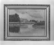 tableau : vue de l'hôpital de Seurre depuis la Saône