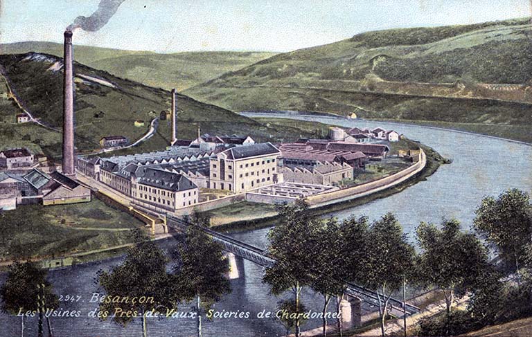 usine à papier de la société des Papeteries Bisontines, usine de fibres artificielles et synthétiques dite usine des Soieries puis de la Rhodiacéta