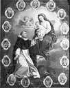 tableau d'autel : la Donation du rosaire à saint Dominique et sainte Catherine de Sienne