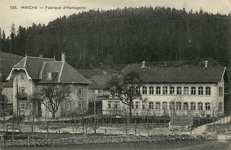 usine d'horlogerie (usine d'assortiments à cylindre) Mauvais Frères et Rondot puis de la Société coopérative horlogère maîchoise (Schom), actuellement maison de retraite dite Résidence Franche-Montagne