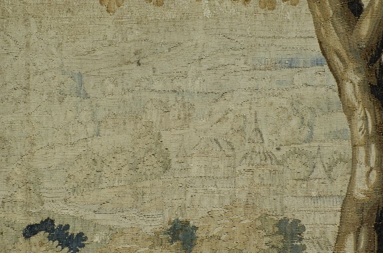 ensemble de 2 pièces murales (tenture) : verdures au tronc d'arbre courbé et aux ruines antiques, numéro d'inventaire : 87 GHD 1264 et 1265