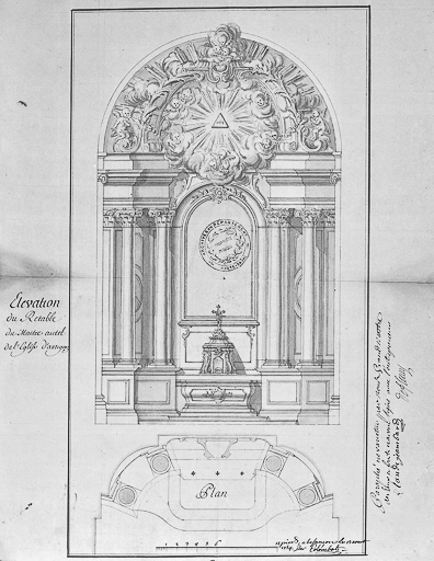 autel, 2 gradins d'autel, tabernacle, retable (ensemble du maître-autel)