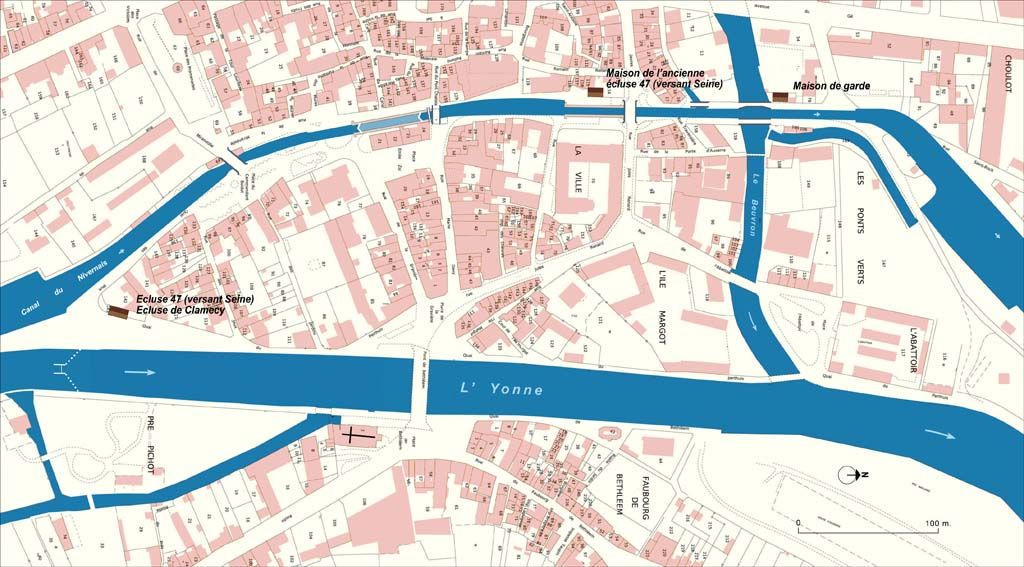 avenue de la République ; gare d'eau des Jeux ; gare d'eau de Saint-Roch ; ancien bief 47 S du canal du Nivernais (canal du Nivernais)