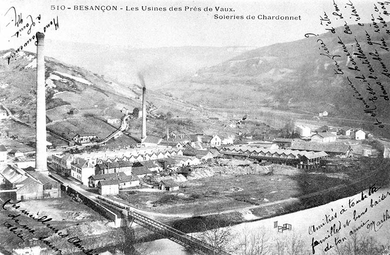 usine à papier de la société des Papeteries Bisontines, usine de fibres artificielles et synthétiques dite usine des Soieries puis de la Rhodiacéta