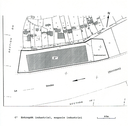 usine à papier de la société des Papeteries Bisontines, usine de fibres artificielles et synthétiques dite usine des Soieries puis de la Rhodiacéta